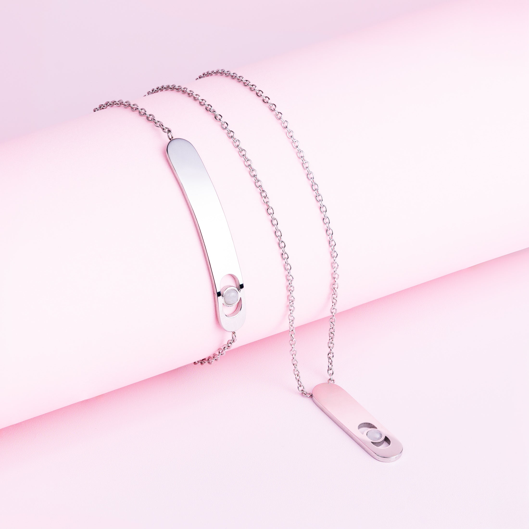 Bracelet and necklace with white selenite stone