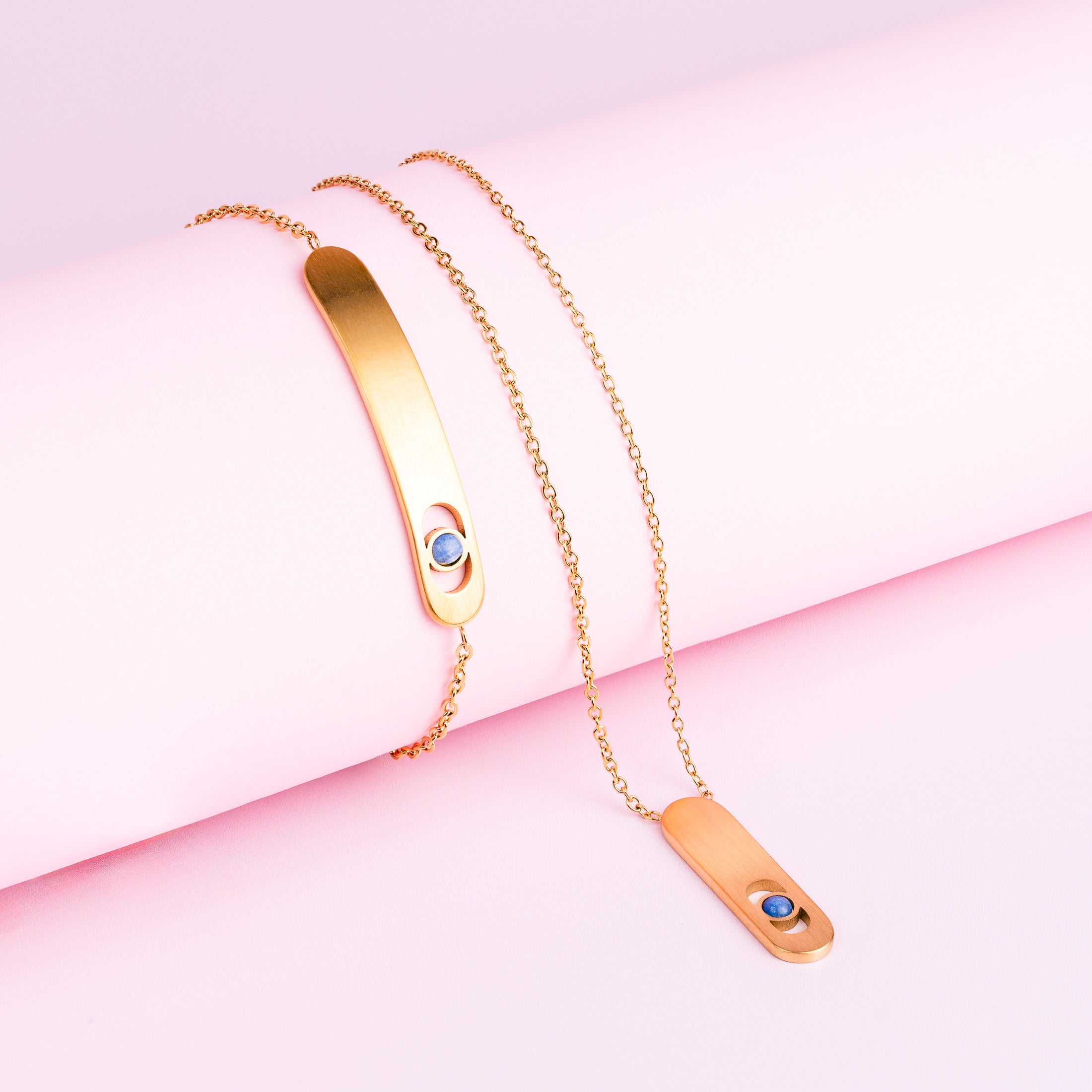 Armband en halskettting met blauwe aventurijnsteen