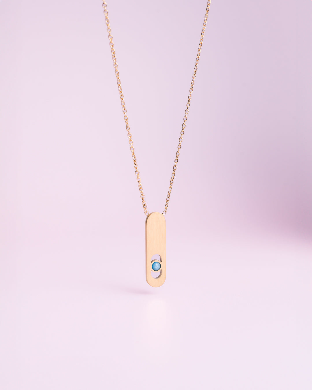 Set of 3 jewels with gold finish and blue aventurine stone