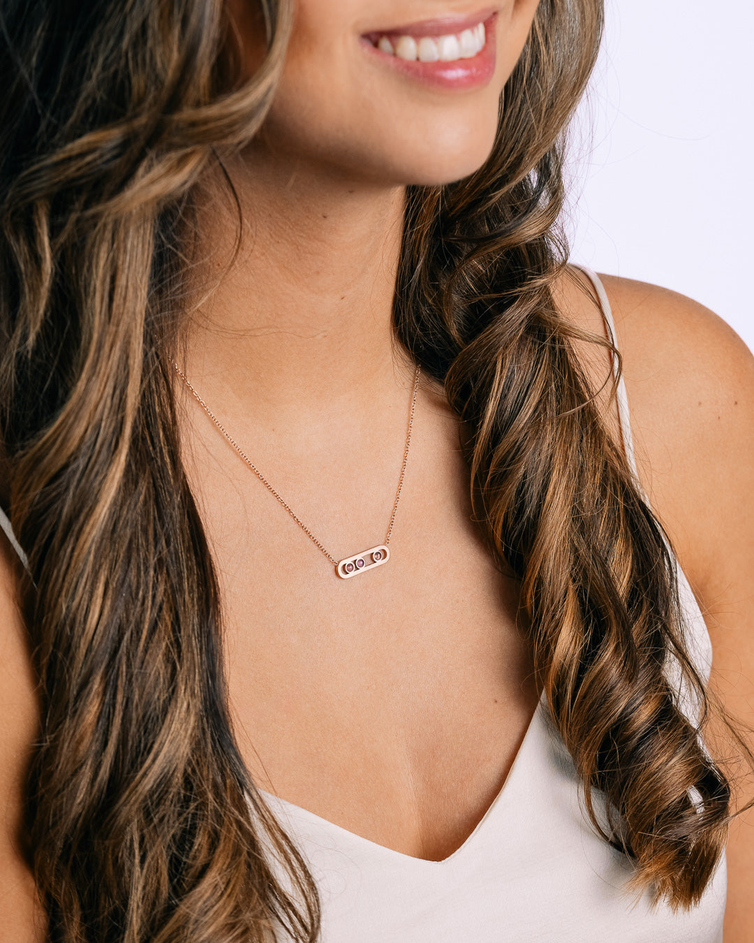 Bracelet and necklace in rose gold with purple amethyst